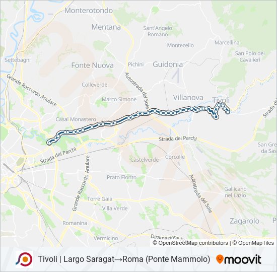 Percorso linea bus COTRAL