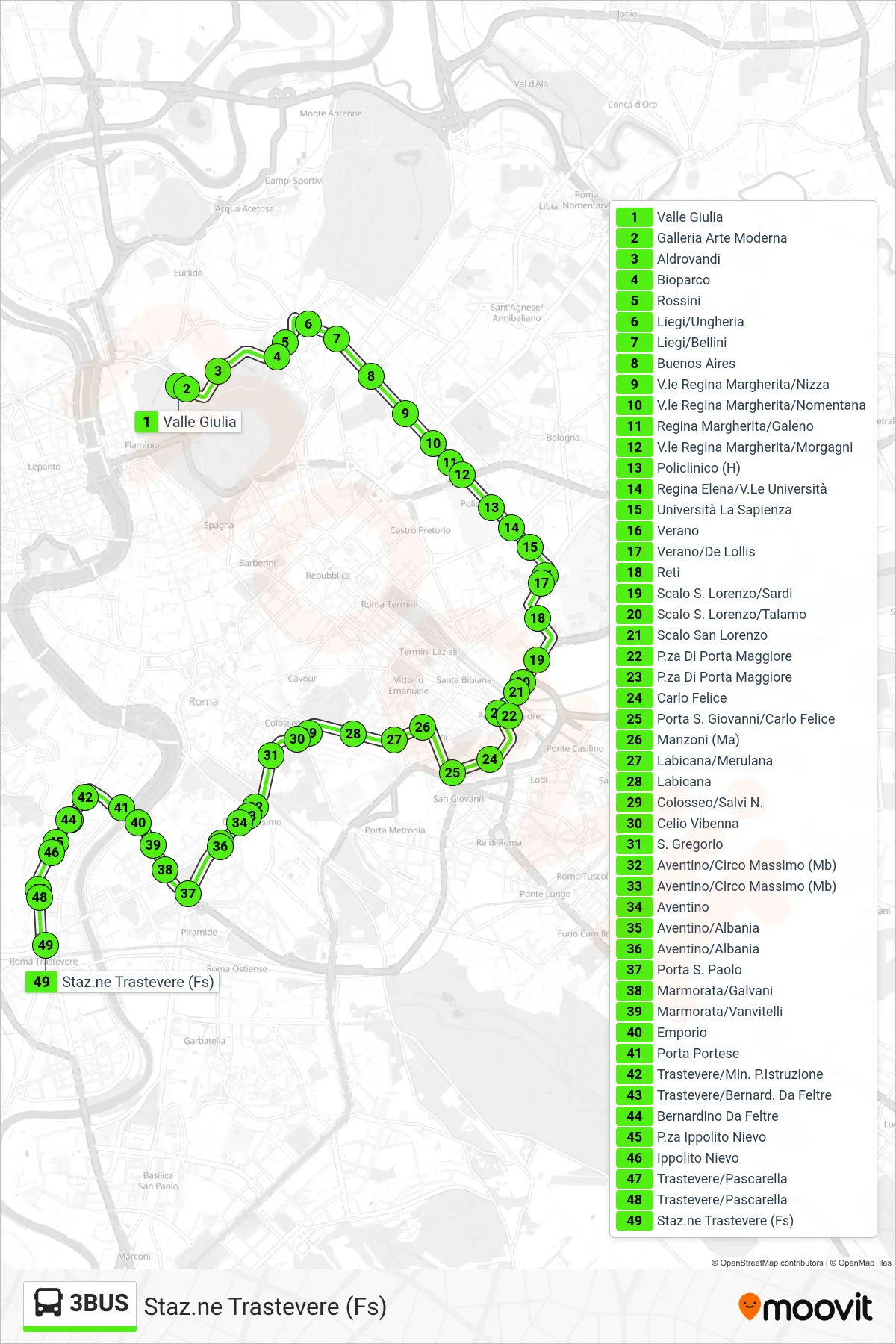 Linea 3BUS bus (Staz.ne Trastevere (Fs)) - Percorsi e fermate sulla mappa