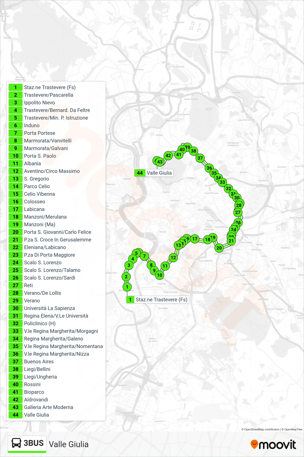 Linea 3BUS bus (Valle Giulia) - Percorsi e fermate sulla mappa