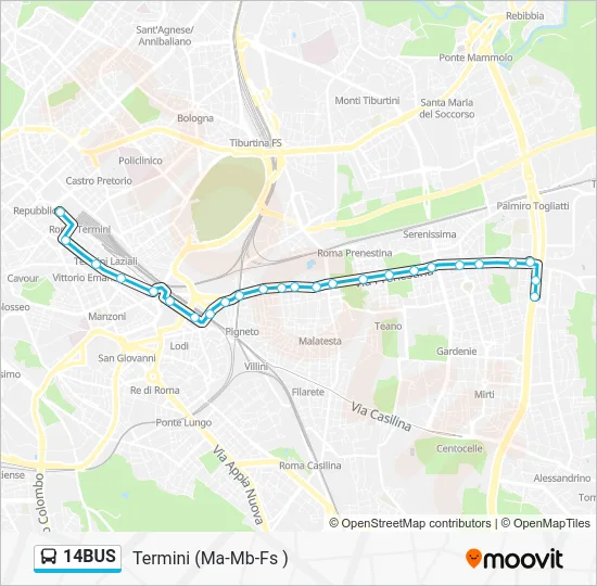 Percorso linea bus 14BUS