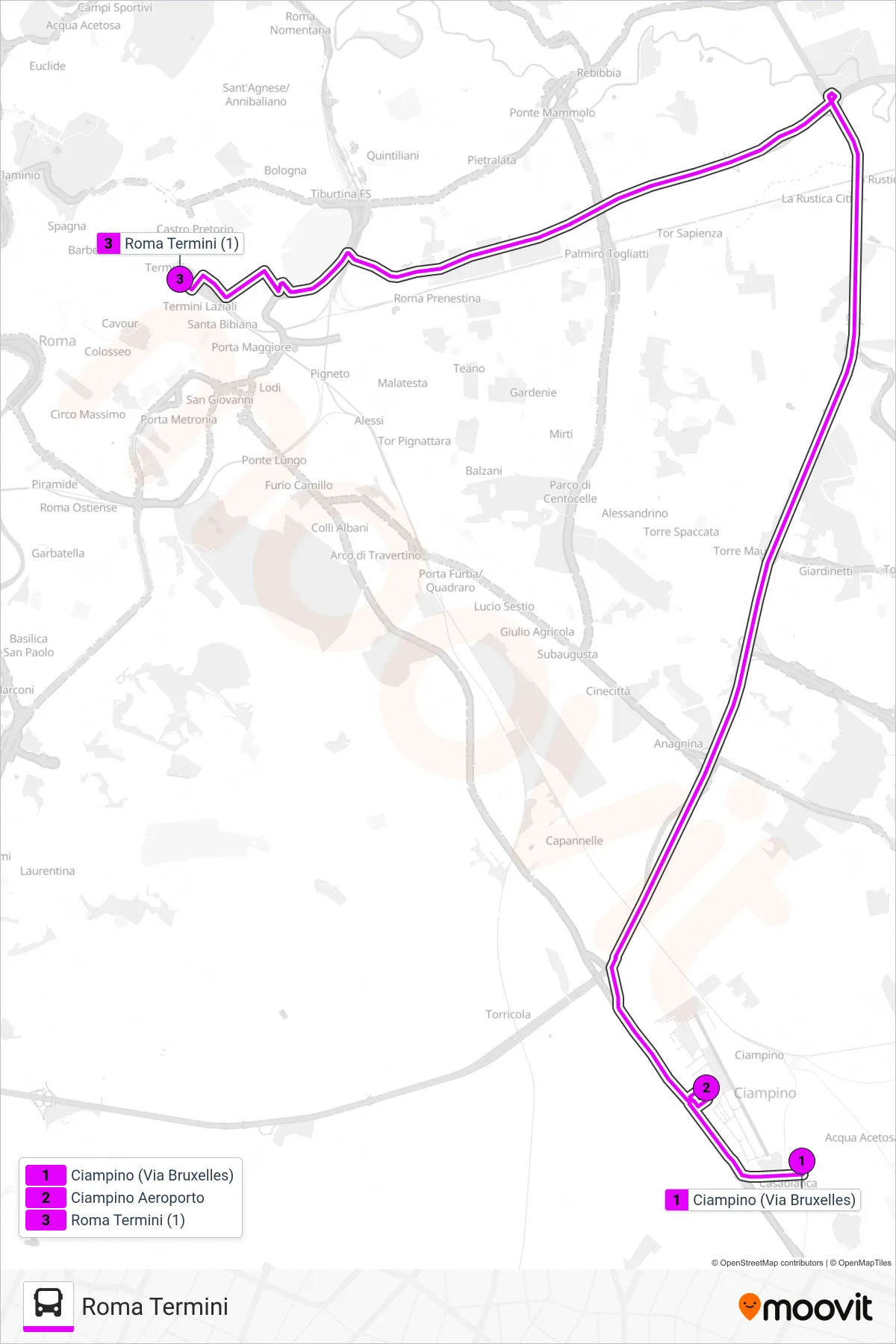 TERRAVISION bus Line (Roma Termini) route and stops on a map