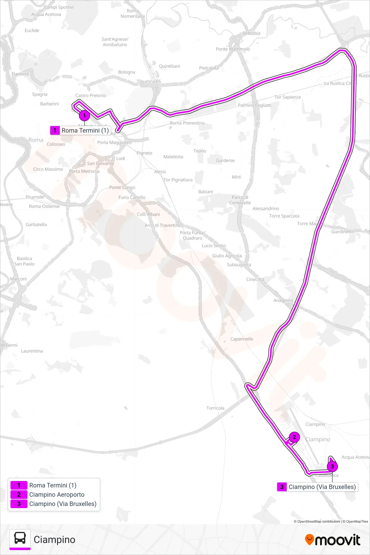 Linea TERRAVISION bus (Ciampino) - Percorsi e fermate sulla mappa