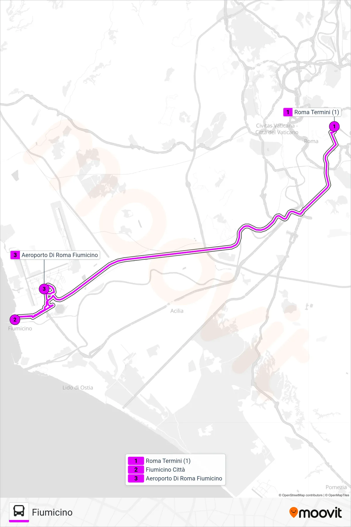 Linea TERRAVISION bus (Fiumicino) - Percorsi e fermate sulla mappa