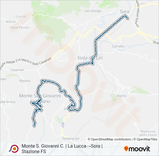 Percorso linea bus COTRAL