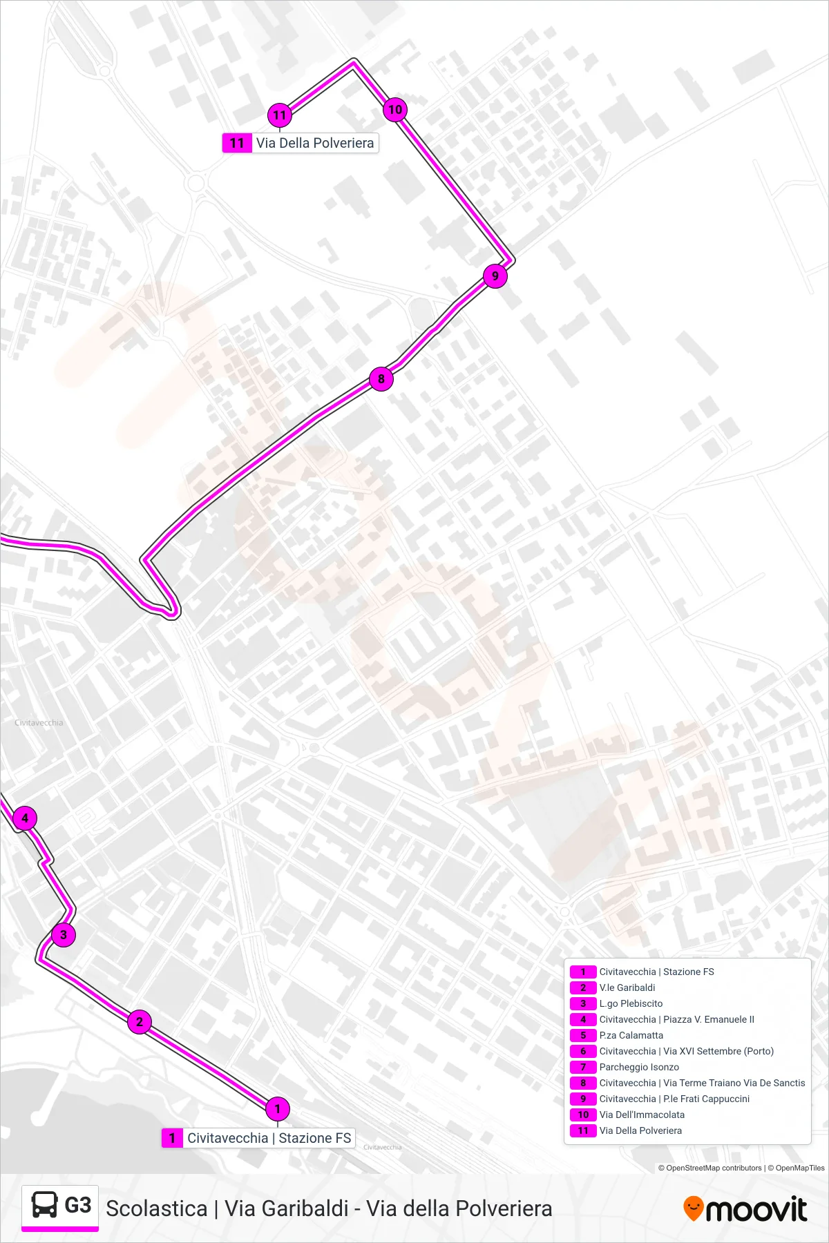 Linea G3  bus (Via della Polveriera) - Percorsi e fermate sulla mappa