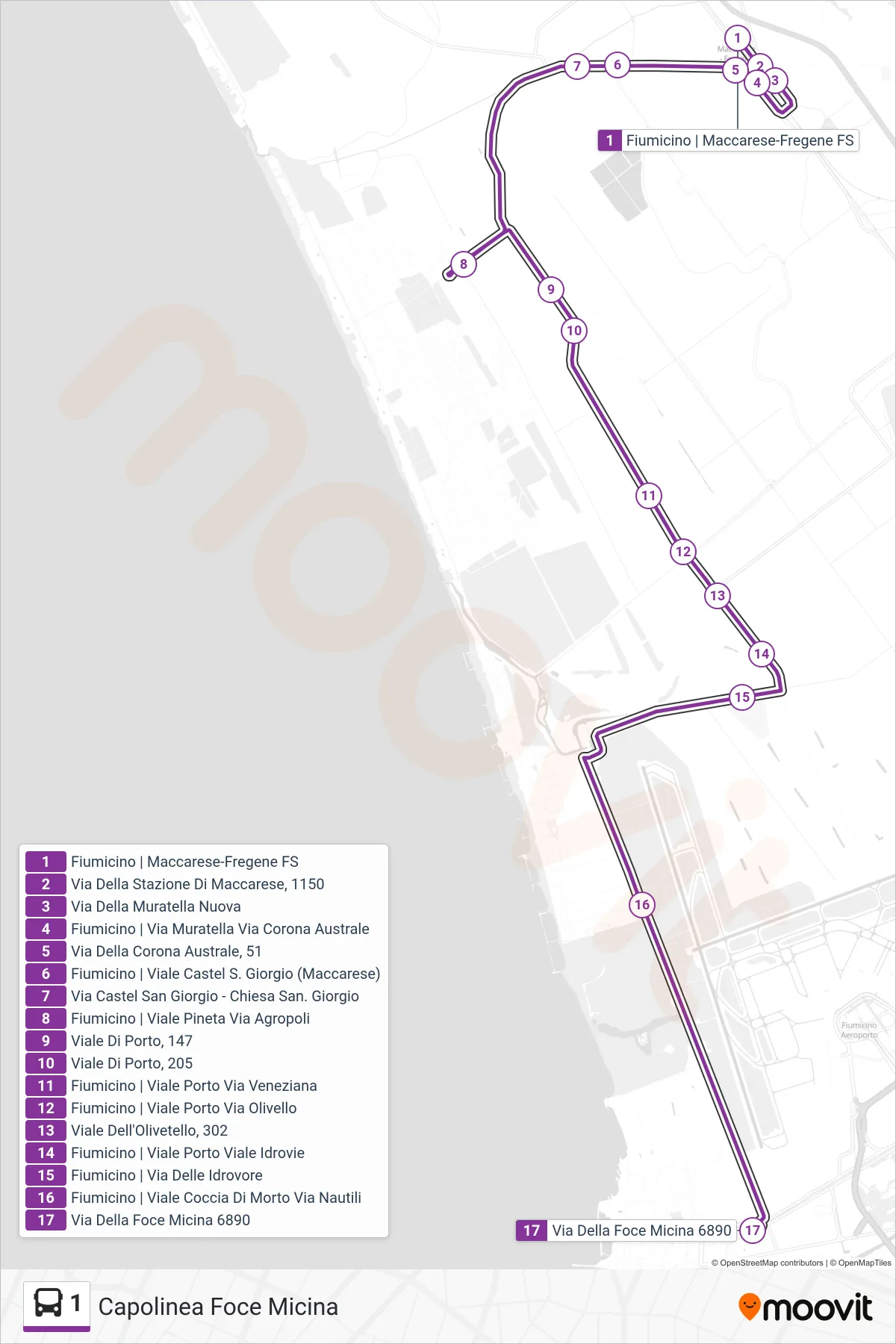 Linea 1 bus (Capolinea Foce Micina) - Percorsi e fermate sulla mappa