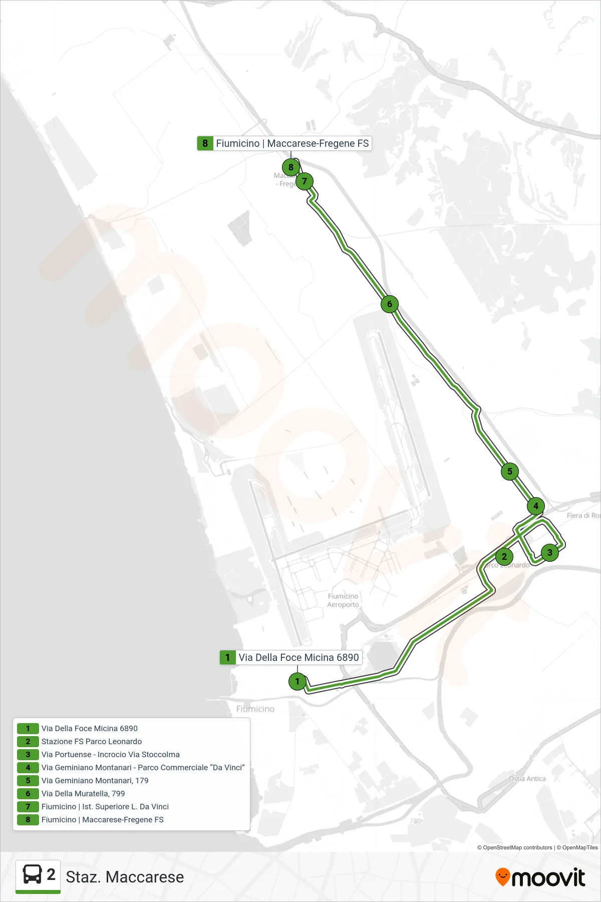 Linea 2 bus (Staz. Maccarese) - Percorsi e fermate sulla mappa