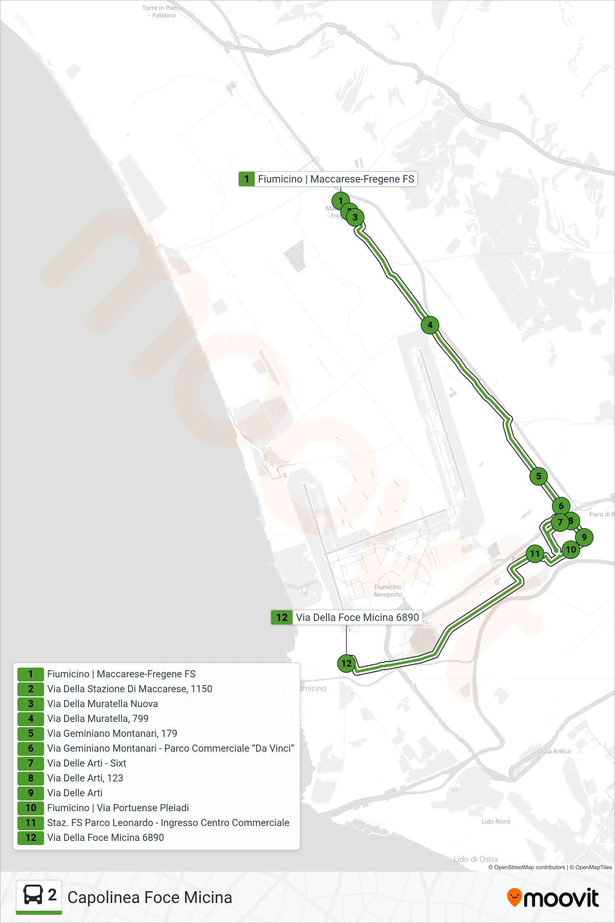 Linea 2 bus (Capolinea Foce Micina) - Percorsi e fermate sulla mappa