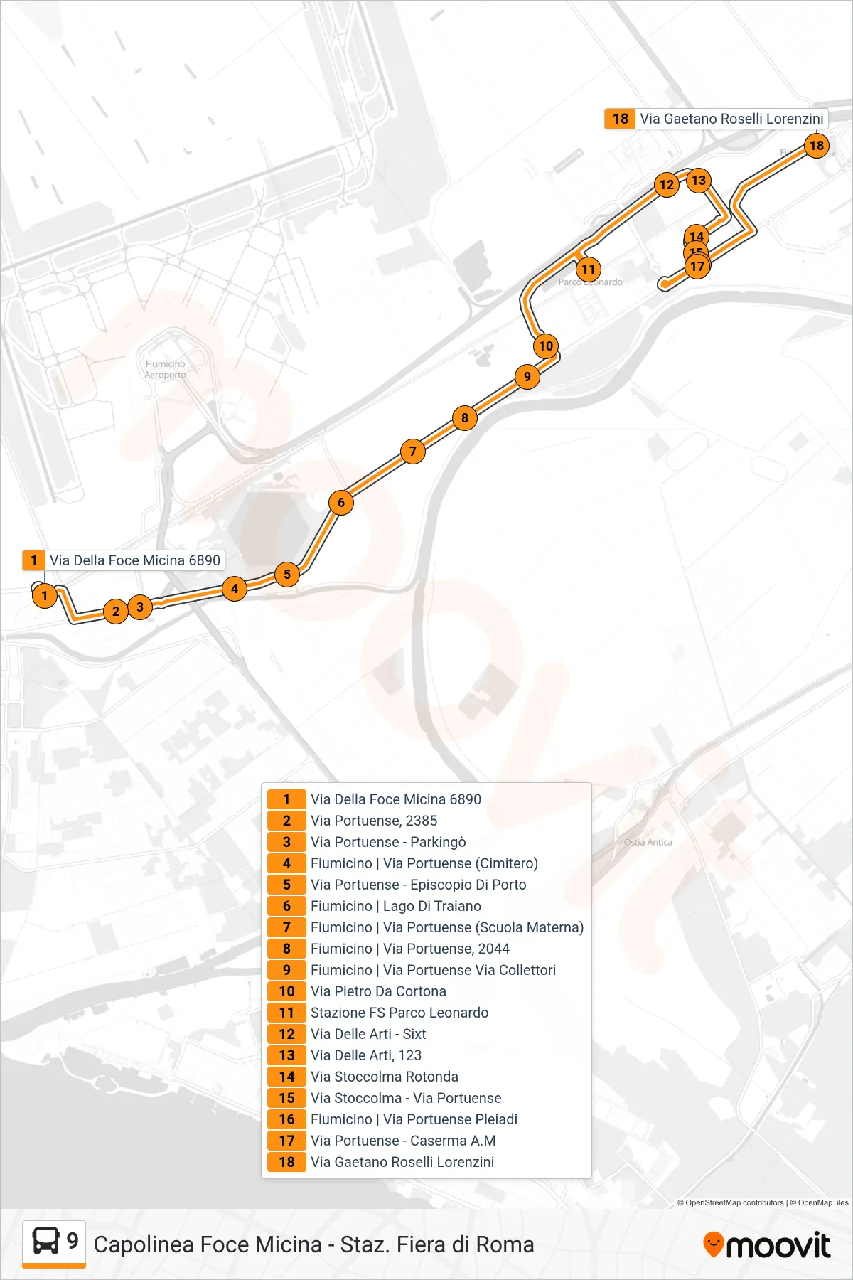 Linea 9 bus (Staz. Fiera Di Roma) - Percorsi e fermate sulla mappa