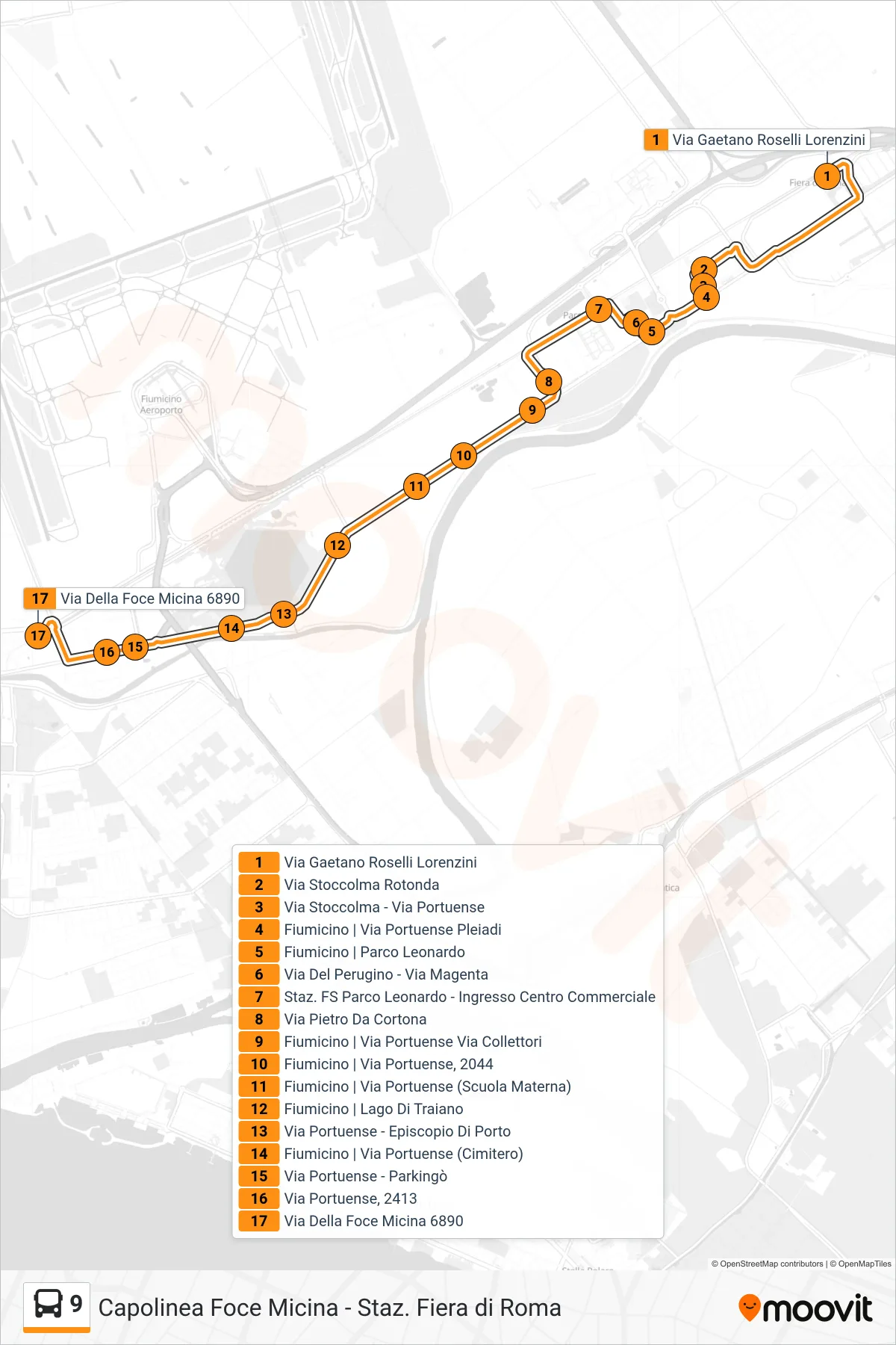 Linea 9  bus (Capolinea Foce Micina) - Percorsi e fermate sulla mappa