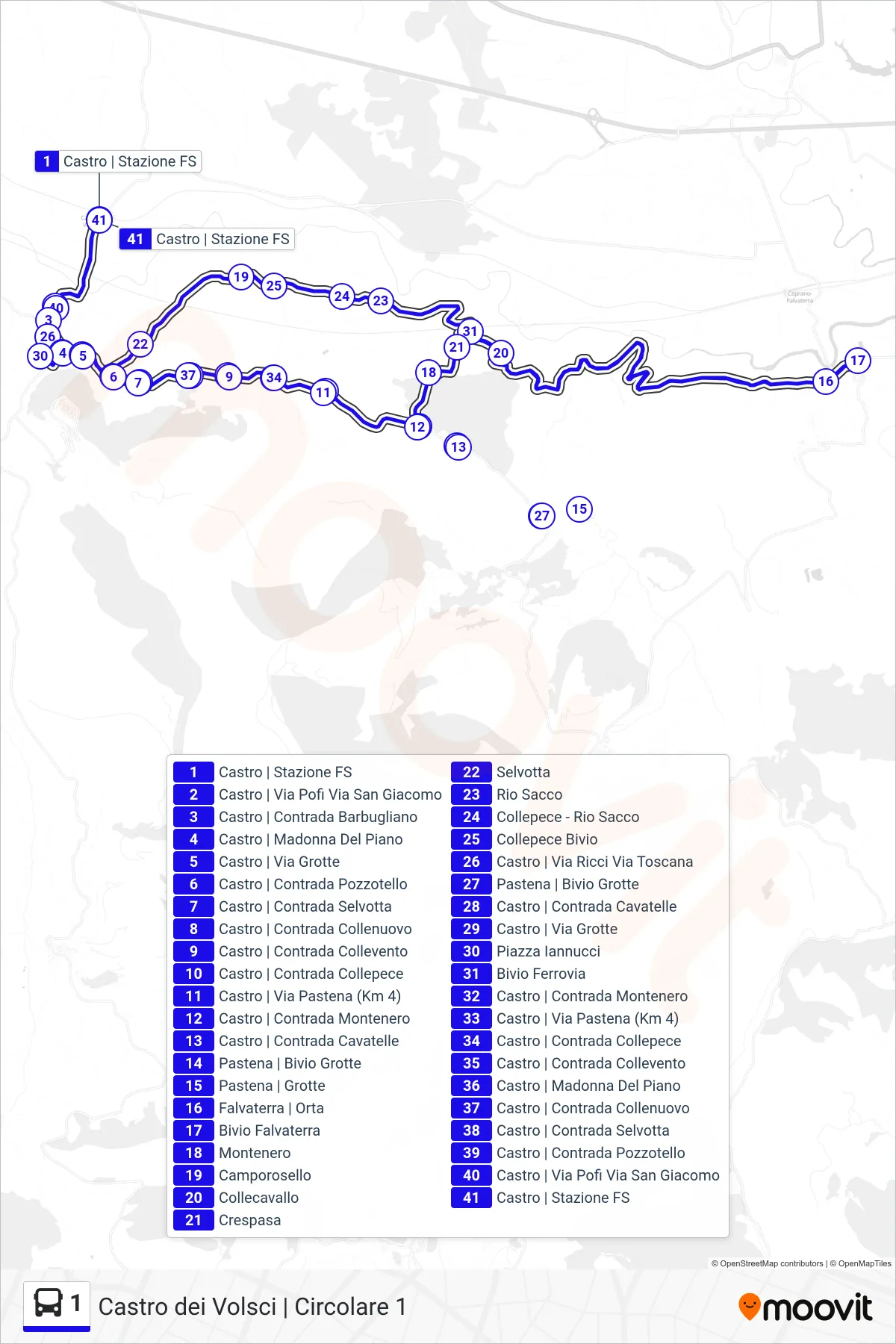 Linea 1 bus (Castro | Stazione FS) - Percorsi e fermate sulla mappa
