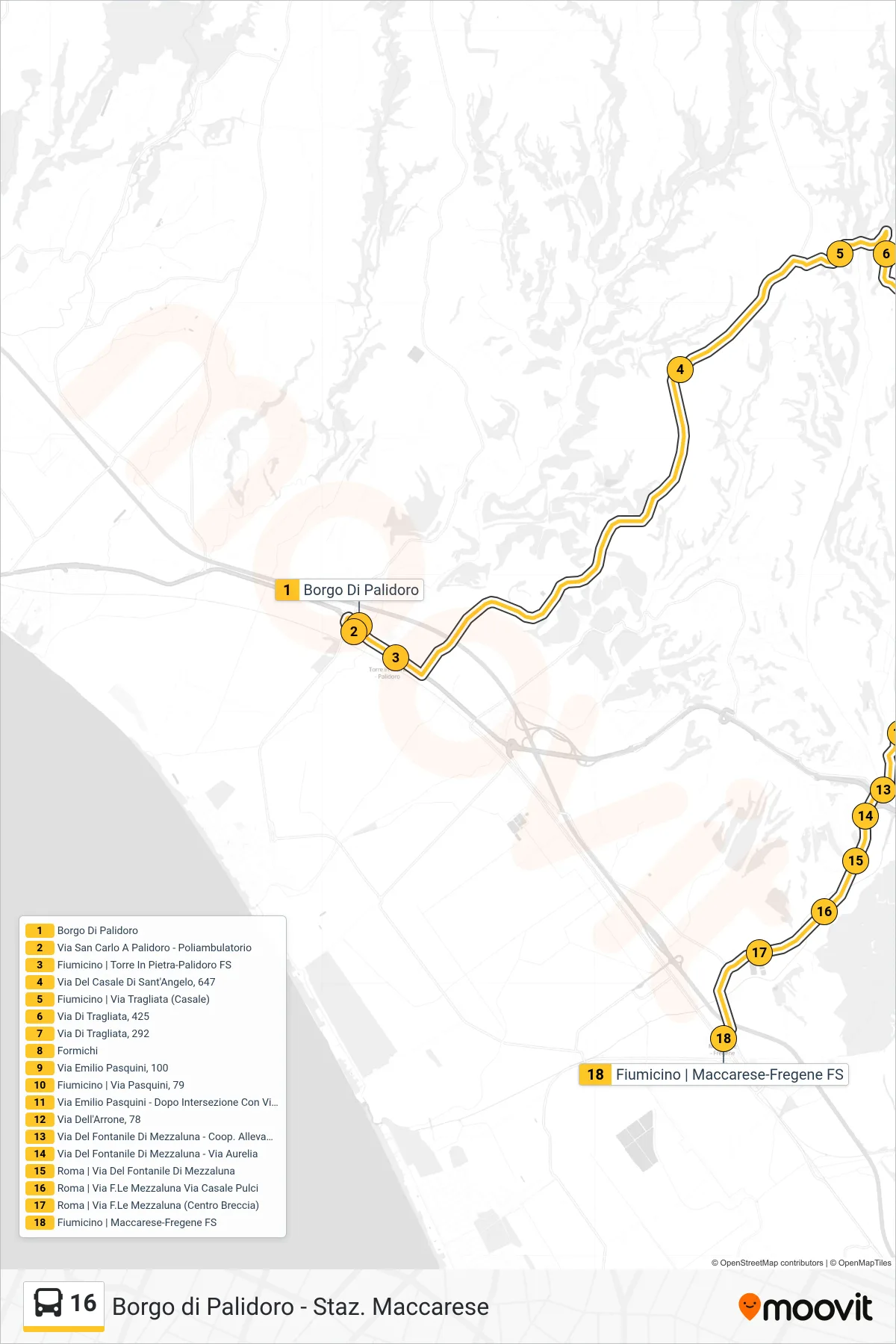 Linea 16 bus (Staz. Maccarese) - Percorsi e fermate sulla mappa