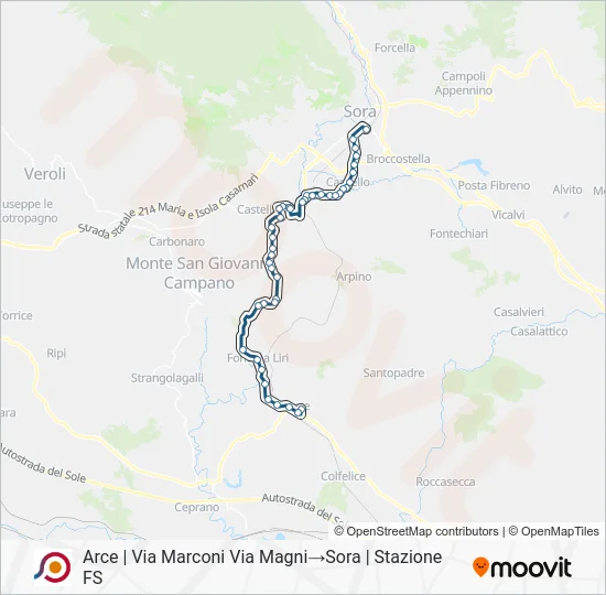 Percorso linea bus COTRAL