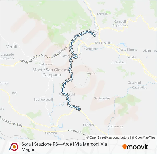 Percorso linea bus COTRAL