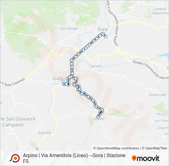 Percorso linea bus COTRAL