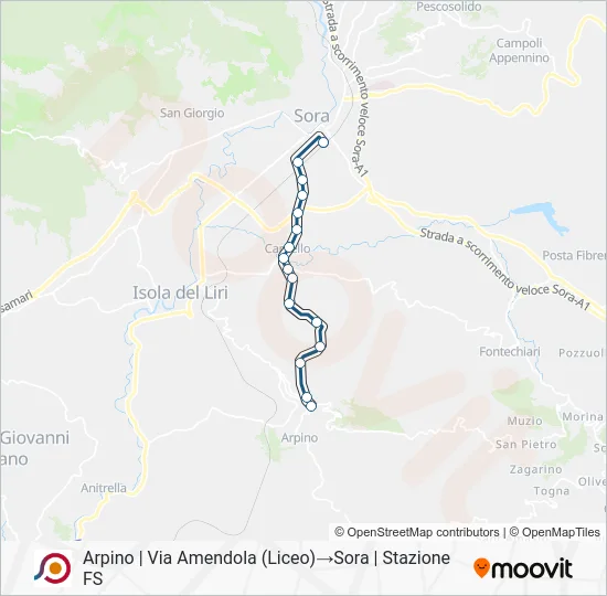 Percorso linea bus COTRAL