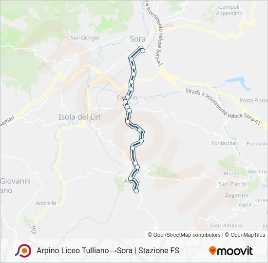Percorso linea bus COTRAL