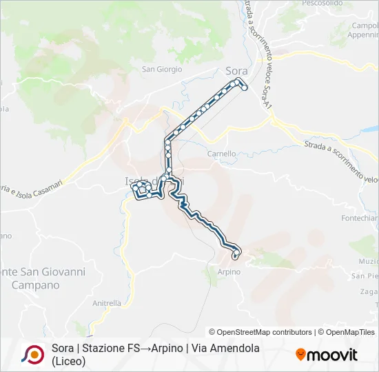 Percorso linea bus COTRAL
