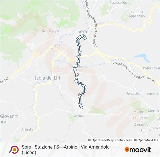 Percorso linea bus COTRAL