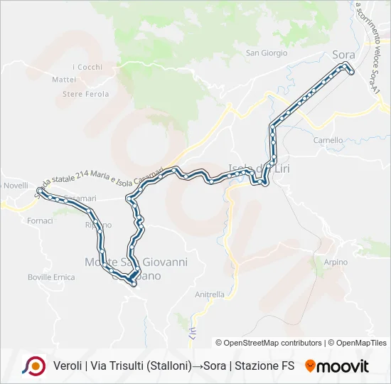 Percorso linea bus COTRAL
