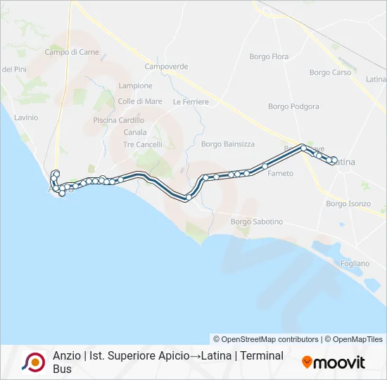 Percorso linea bus COTRAL