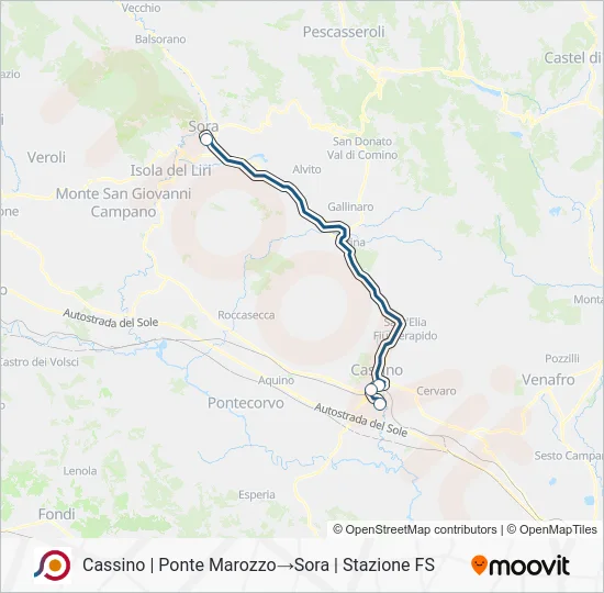 Percorso linea bus COTRAL