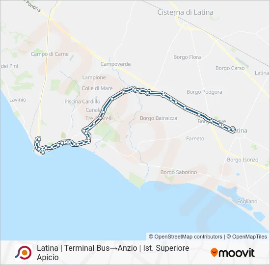 Percorso linea bus COTRAL