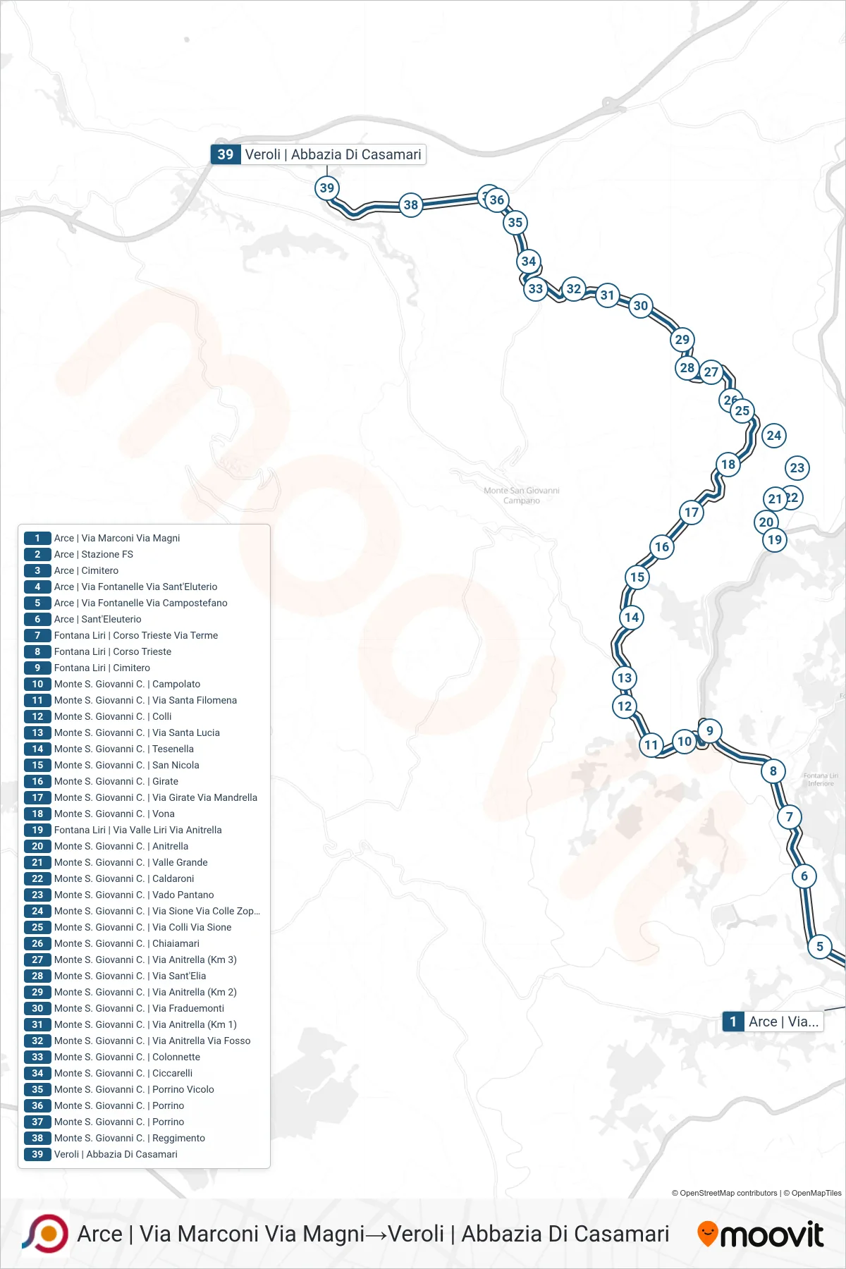 Linea COTRAL bus (Arce | Via Marconi Via Magni→Veroli | Abbazia Di Casamari) - Percorsi e fermate sulla mappa