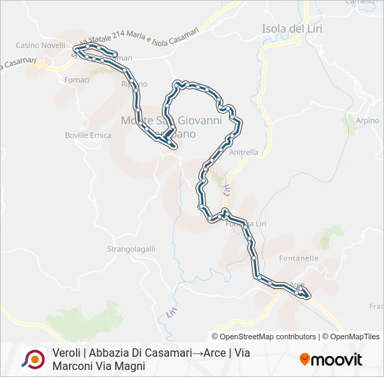 Percorso linea bus COTRAL