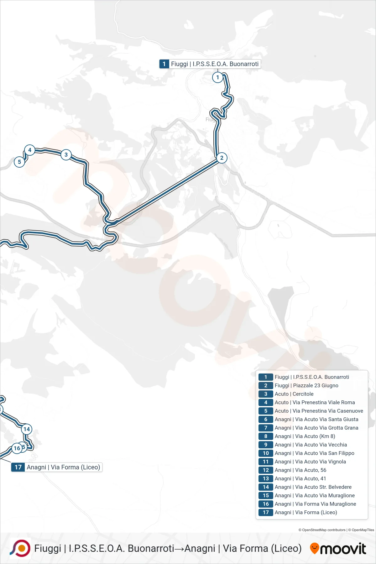 Linea COTRAL bus (Fiuggi | I.P.S.S.E.O.A. Buonarroti→Anagni | Via Forma (Liceo)) - Percorsi e fermate sulla mappa