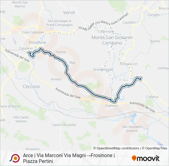 Percorso linea bus COTRAL
