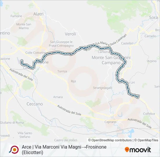 Percorso linea bus COTRAL