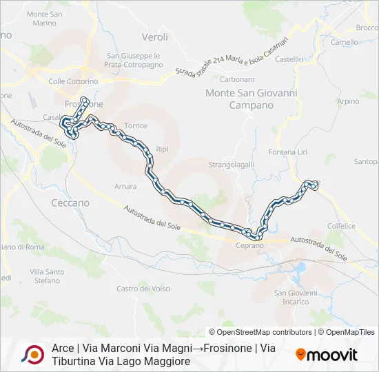 Percorso linea bus COTRAL