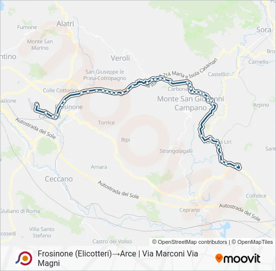 Percorso linea bus COTRAL