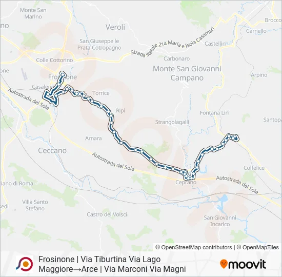 Percorso linea bus COTRAL