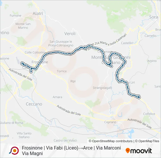 Percorso linea bus COTRAL