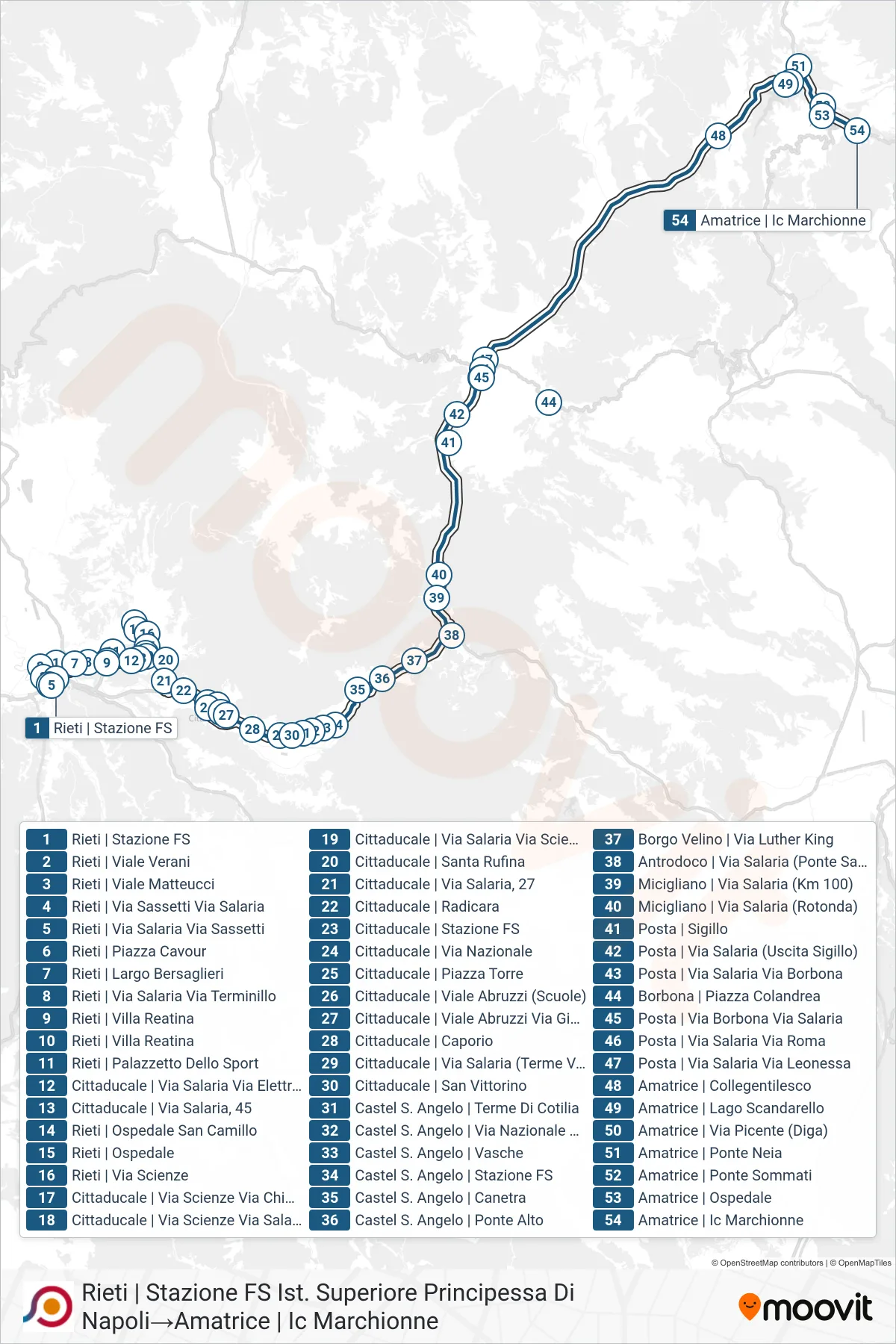 Linea COTRAL bus (Rieti | Stazione FS Ist. Superiore Principessa Di Napoli→Amatrice | Ic Marchionne) - Percorsi e fermate sulla mappa