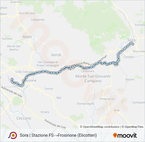 Percorso linea bus COTRAL