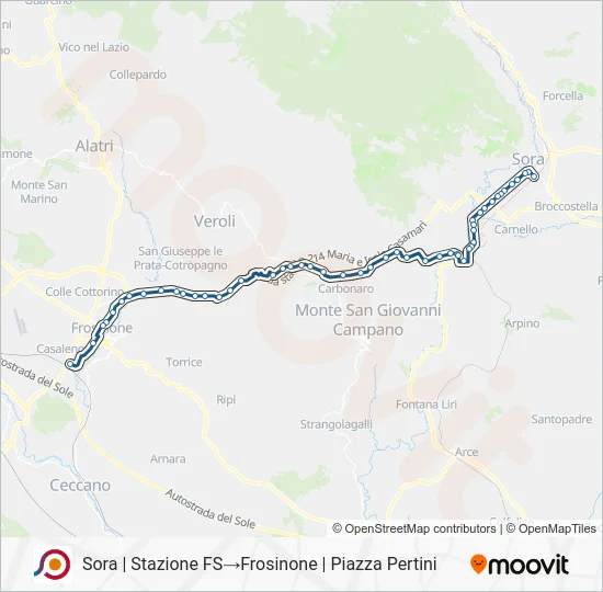 Percorso linea bus COTRAL