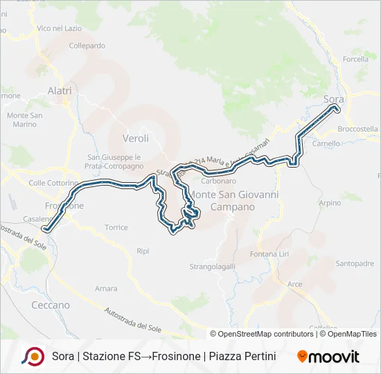 Percorso linea bus COTRAL