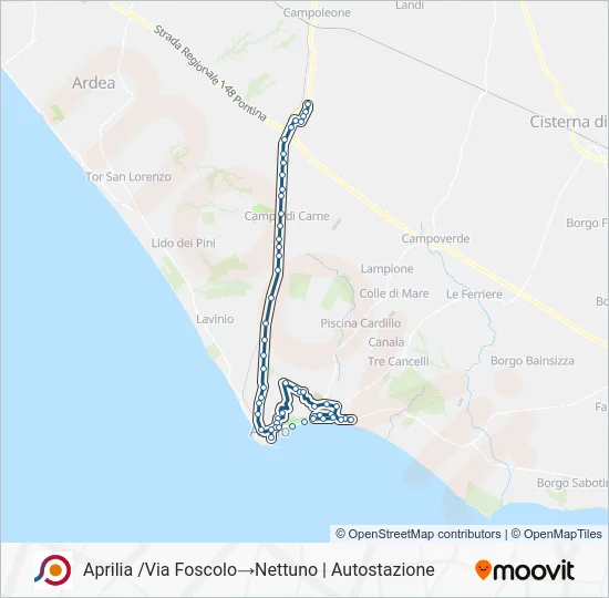 Percorso linea bus COTRAL