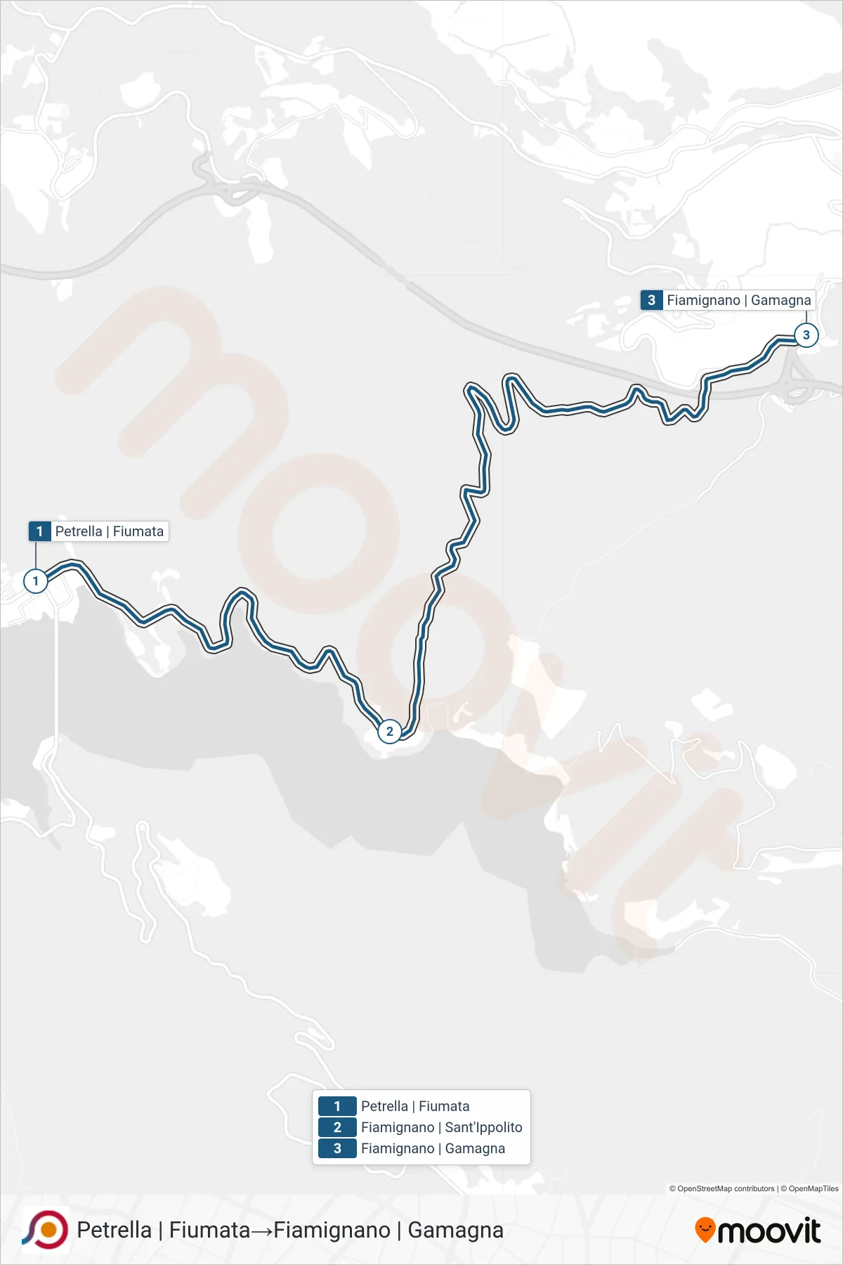 Linea COTRAL bus (Petrella | Fiumata→Fiamignano | Gamagna) - Percorsi e fermate sulla mappa