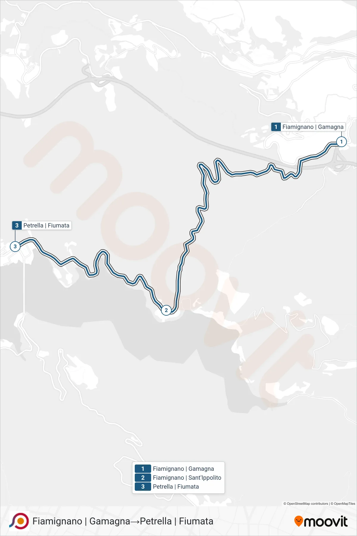 Linea COTRAL bus (Fiamignano | Gamagna→Petrella | Fiumata) - Percorsi e fermate sulla mappa