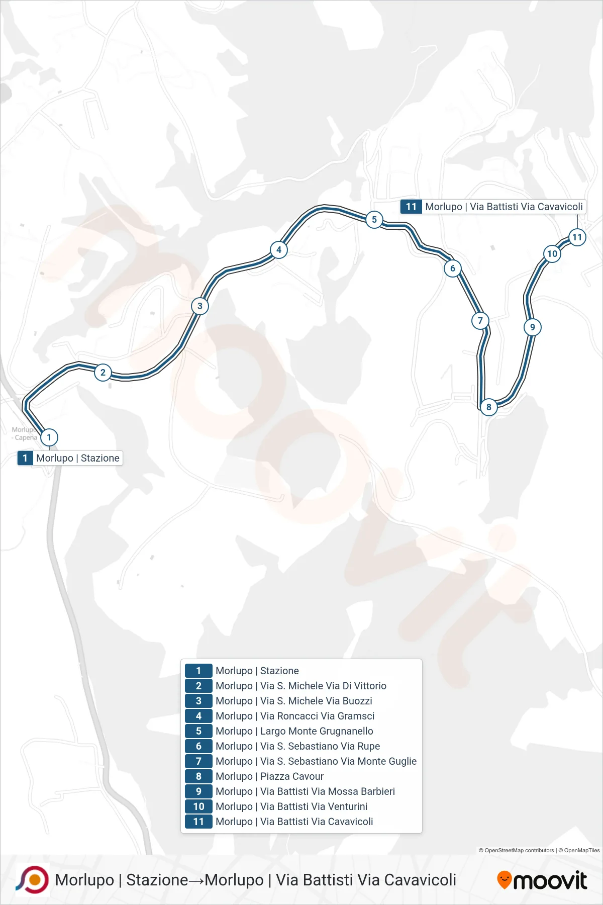 Linea COTRAL bus (Morlupo | Stazione→Morlupo | Via Battisti Via Cavavicoli) - Percorsi e fermate sulla mappa