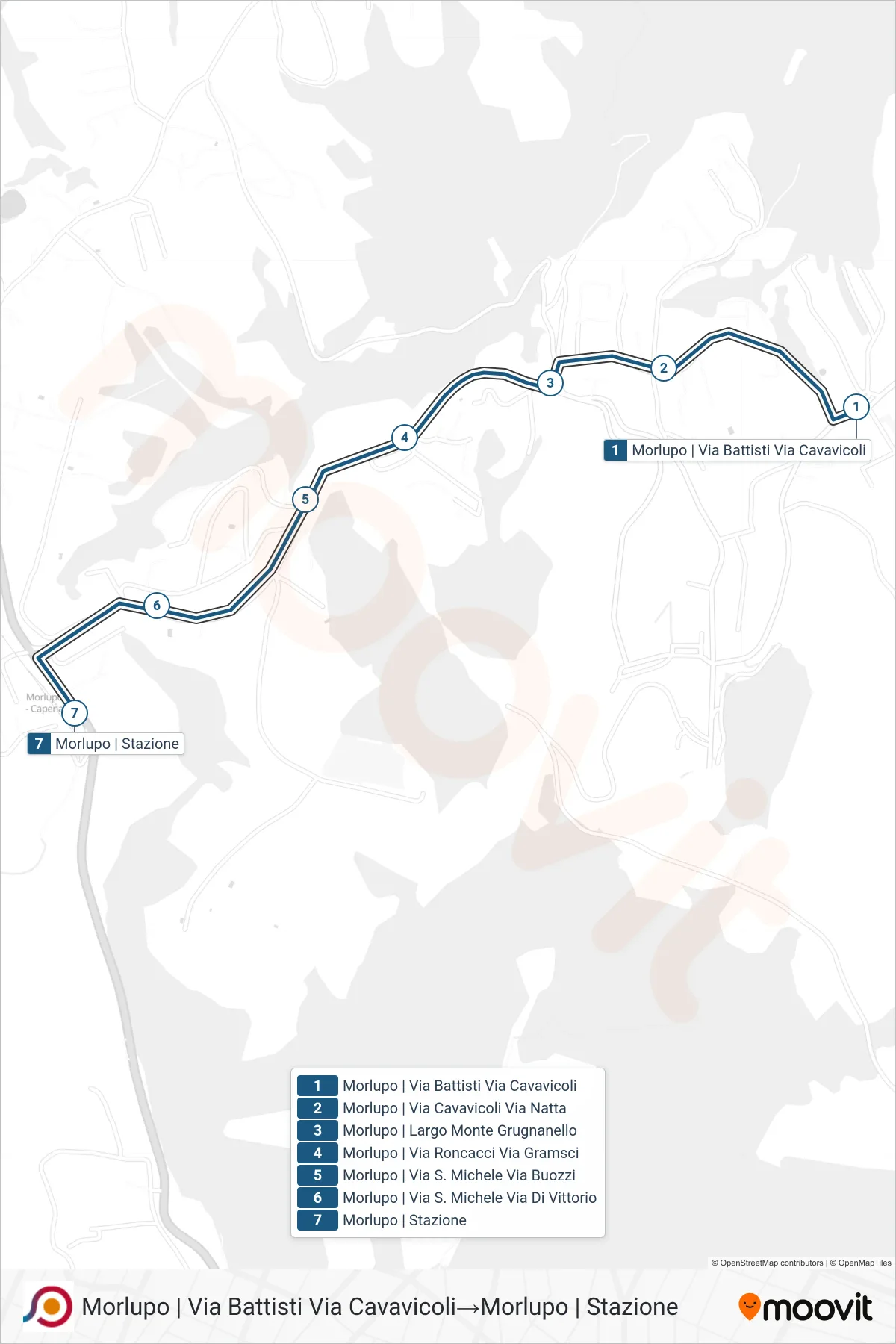 Linea COTRAL  bus (Morlupo | Via Battisti Via Cavavicoli‎→Morlupo | Stazione) - Percorsi e fermate sulla mappa