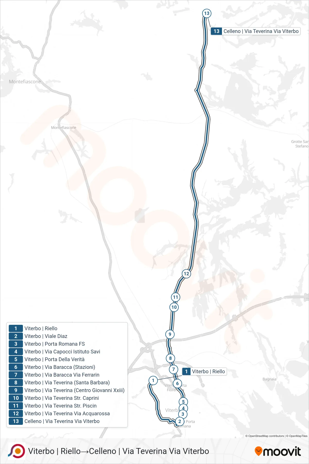 Linea COTRAL bus (Viterbo | Riello→Celleno | Via Teverina Via Viterbo) - Percorsi e fermate sulla mappa
