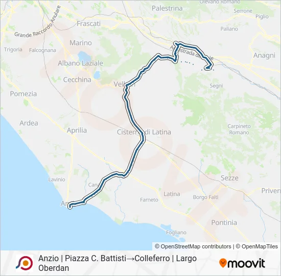 Percorso linea bus COTRAL