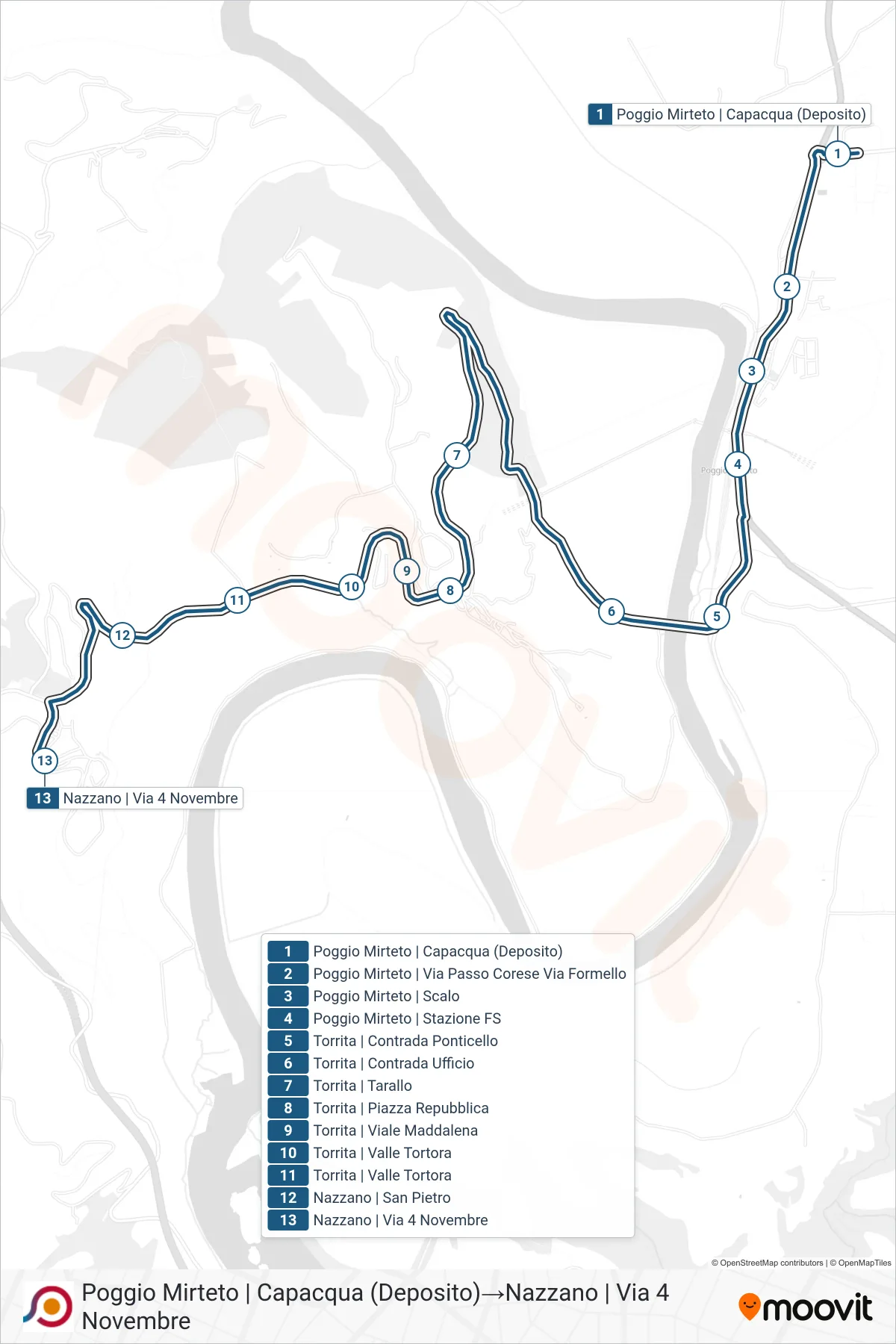 Linea COTRAL  bus (Poggio Mirteto | Capacqua (Deposito)‎→Nazzano | Via 4 Novembre) - Percorsi e fermate sulla mappa
