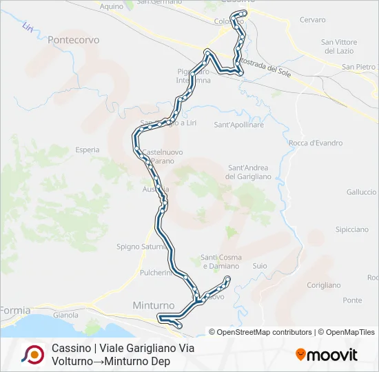 Percorso linea bus COTRAL