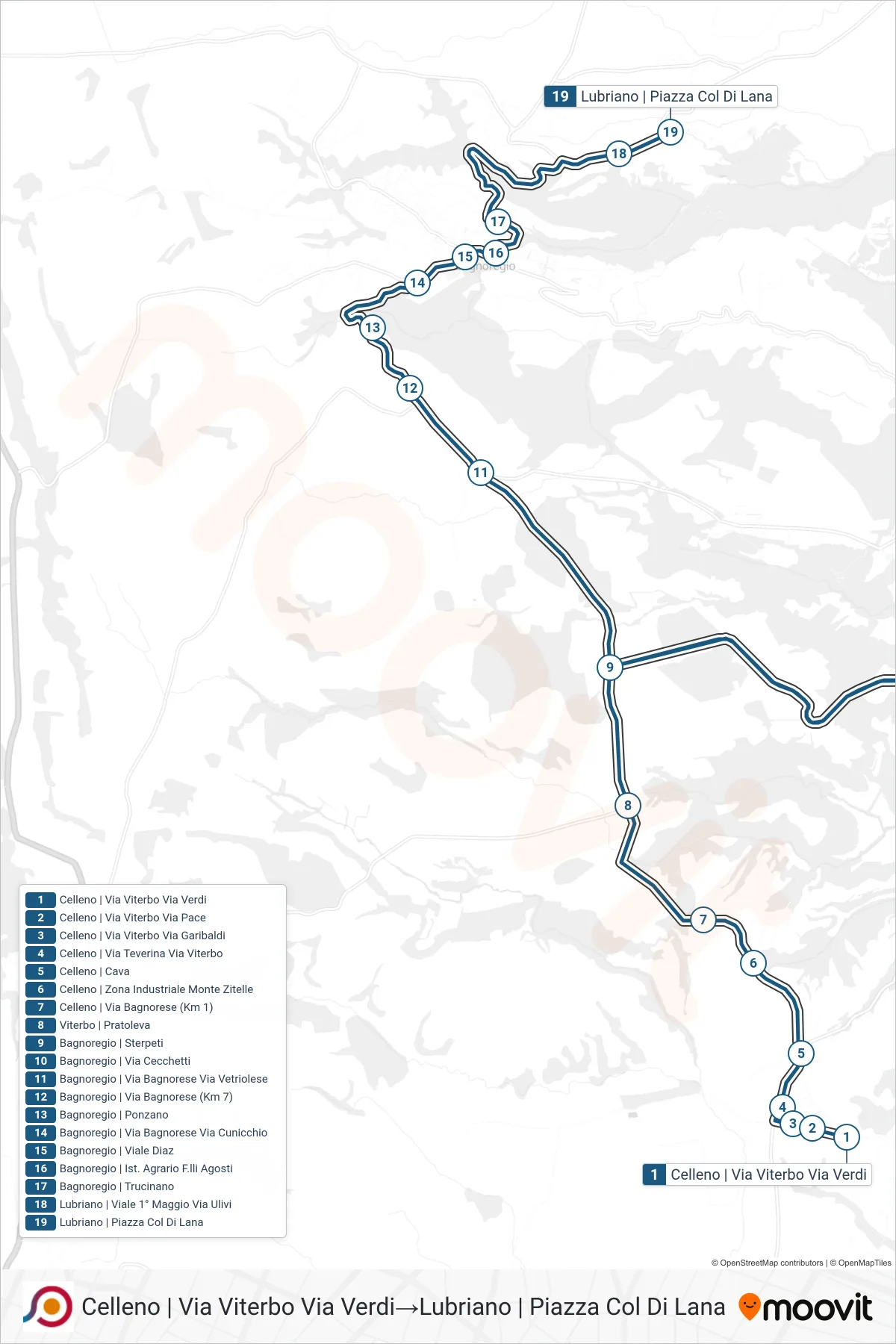 Linea COTRAL bus (Celleno | Via Viterbo Via Verdi→Lubriano | Piazza Col Di Lana) - Percorsi e fermate sulla mappa